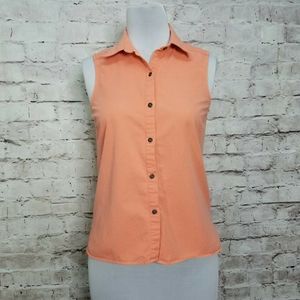 Freebird‎ Womens M Orange Button Front Sleeveless Top Cutout Back Detail